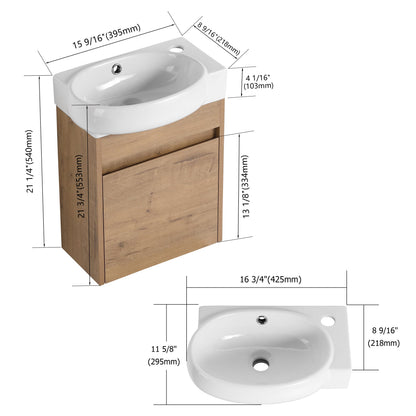 Soft Close Doors Bathroom Vanity With Sink, 16 Inch For Small Bathroom