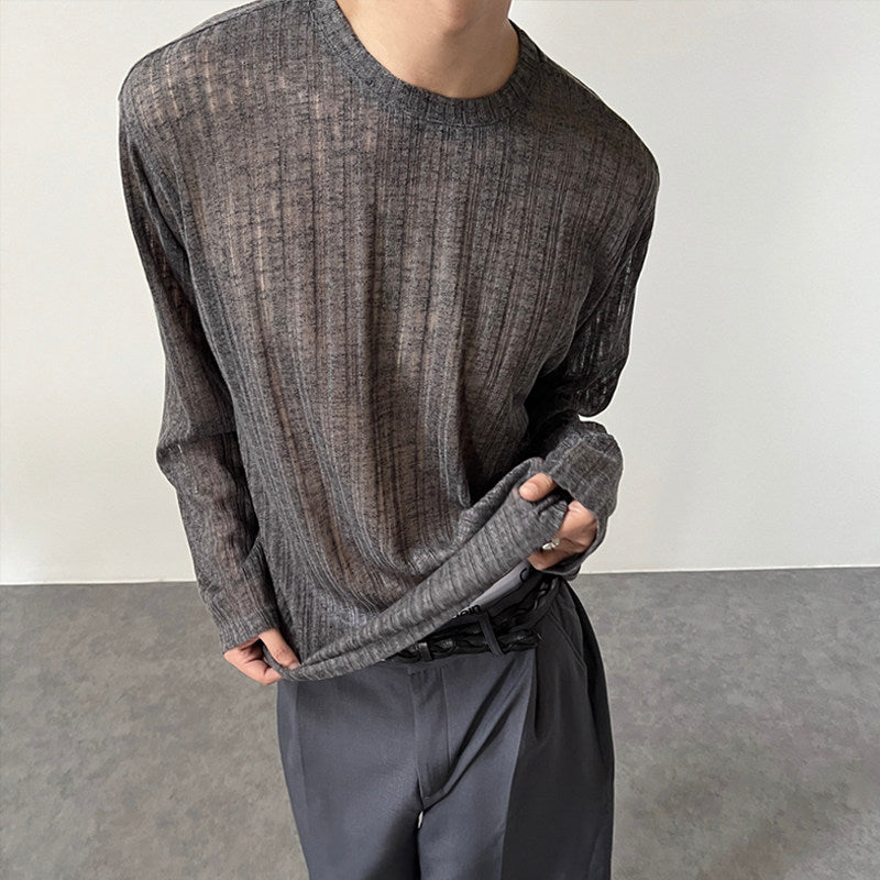 Korean Version Of Simple Hollow Pit Long Sleeve Knitted Top