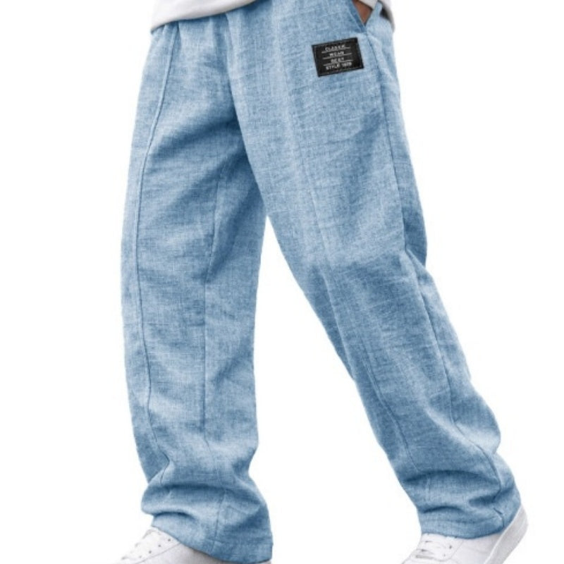 Mens Casual Embroidered-logo Drawstring Loose-fit Elastic-waist Pants With Pockets