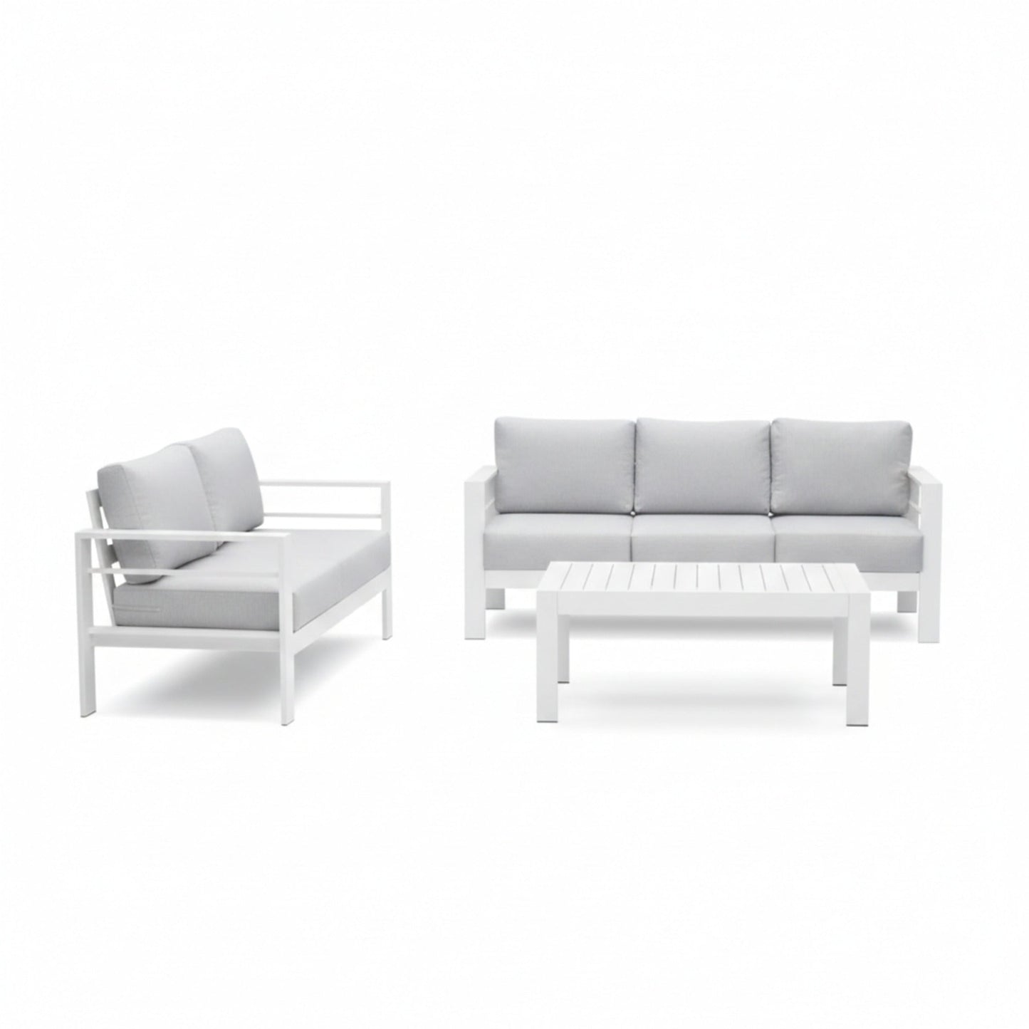 Outdoor Patio Set 3-Piece Aluminum White Gray Cushions