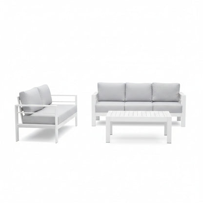 Outdoor Patio Set 3-Piece Aluminum White Gray Cushions