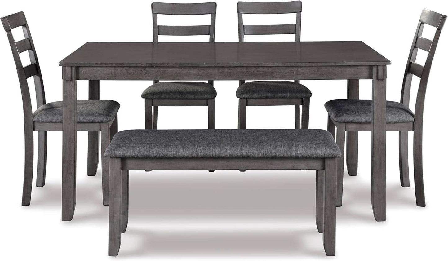 Charcoal Gray 6Piece Contemporary Dining Set Bench