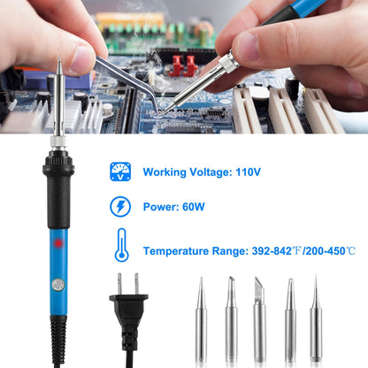 Soldering Iron 110V/60W Adjustable Temperature (392 -842 ) PCB Electric Welding Iron with 5Pcs Different Tips