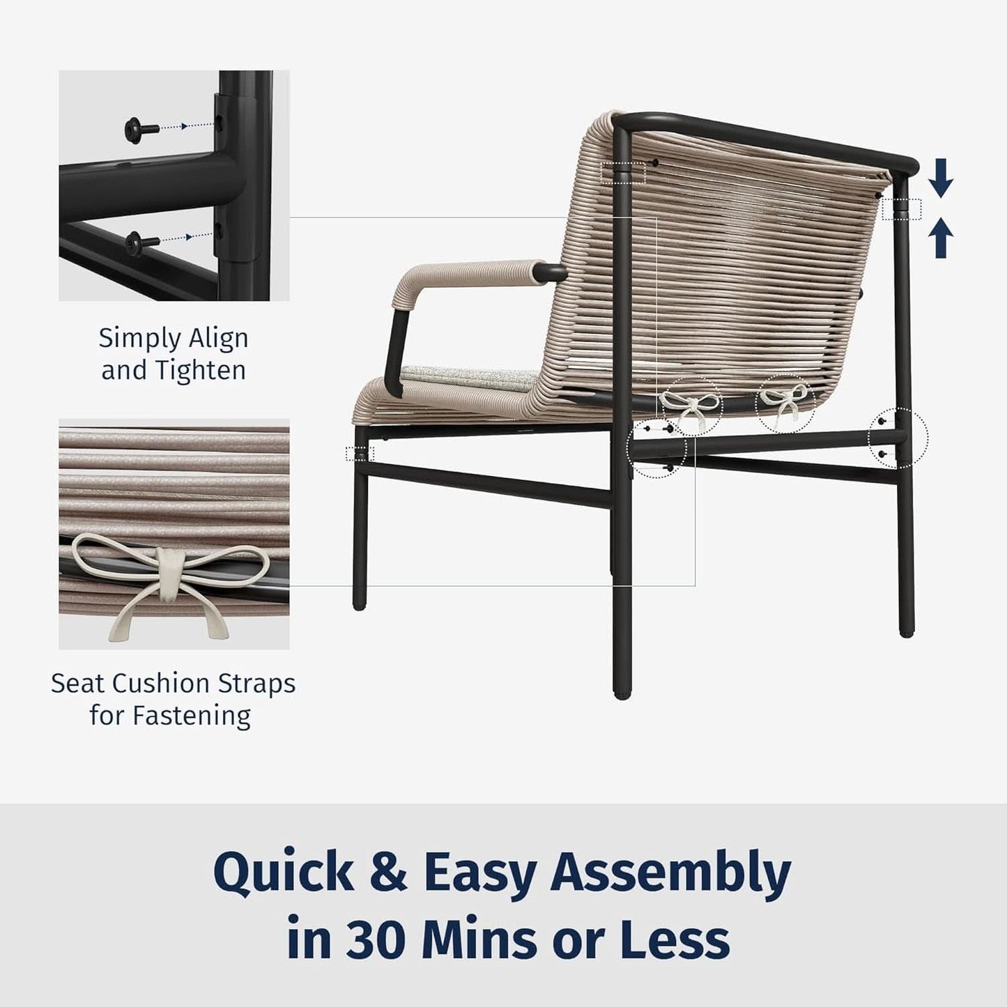 Modern 3-Piece Outdoor Bistro Set with Wide Chairs