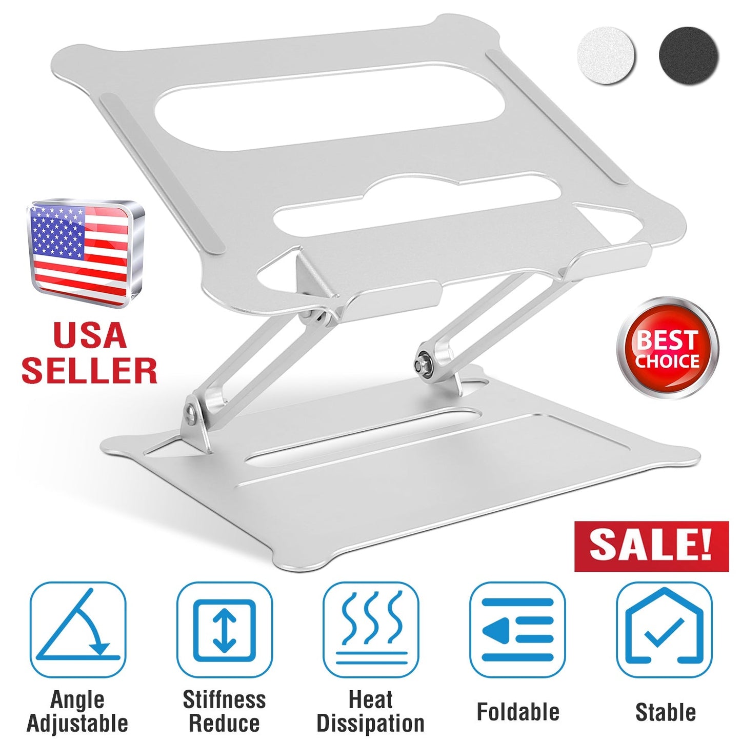 Laptop Stand Aluminum Angle Adjustable Computer Ergonomic Holder Riser Heat Vent Notebook Elevator For 10in-17in MacBook Pro 13 / 15