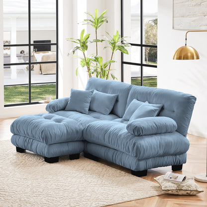 Sectional Sofa Cloud Chenille Blue 2 Seat Convertible Ottoman