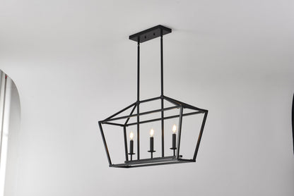 Chandelier Industrial Linear 3-Light Matte Black Metal Pendant Kitchen