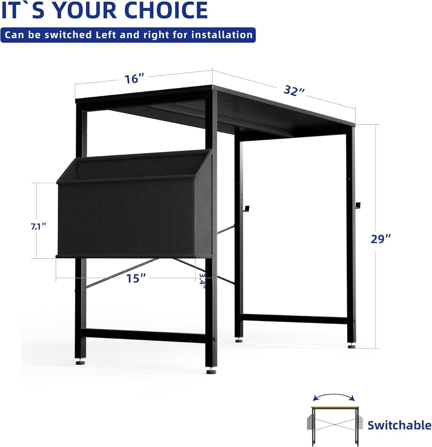 32 Inch Computer Desk With Storage Bag And Headphone Hook
