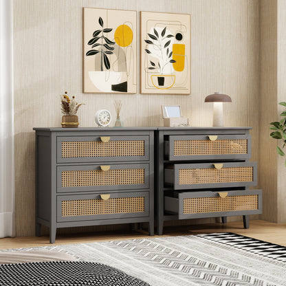 3-Drawer Cabinet - Natural Rattan - Suitable for Bedroom, Living Room, or Study