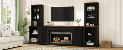 TV Stand 3-Piece Set MDF Walnut Gray Curved Cabinets Fits 70 In TV 109 In