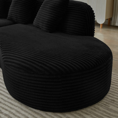 Curved Corduroy Sectional Sofa 4-Seat 123" Black