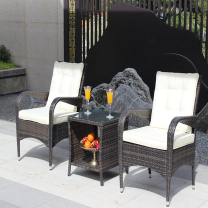 Outdoor Conversation Set PE Rattan Steel Brown Beige Cushion 3 Piece