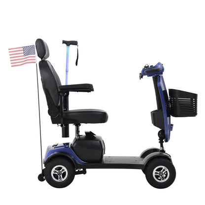 Mobility Scooter 4-Wheel Metal Blue 16 Mile USB 360 Swivel Seat Anti-Tip