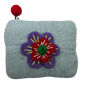 Felt Wool  Soft Gray Coin Purse with Flower Applique