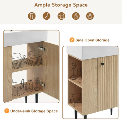 Modern Wood Bathroom Vanity with Ceramic Sink, Left Side Storage, 21.6' W x 1...