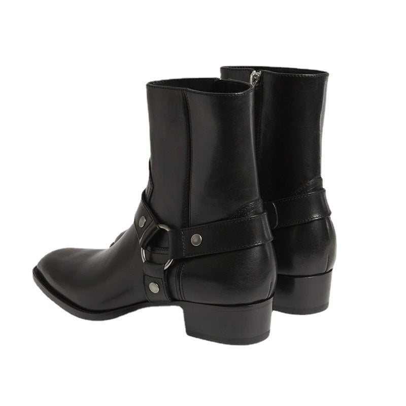 Pointed-toe Leather Martin Boots For Men