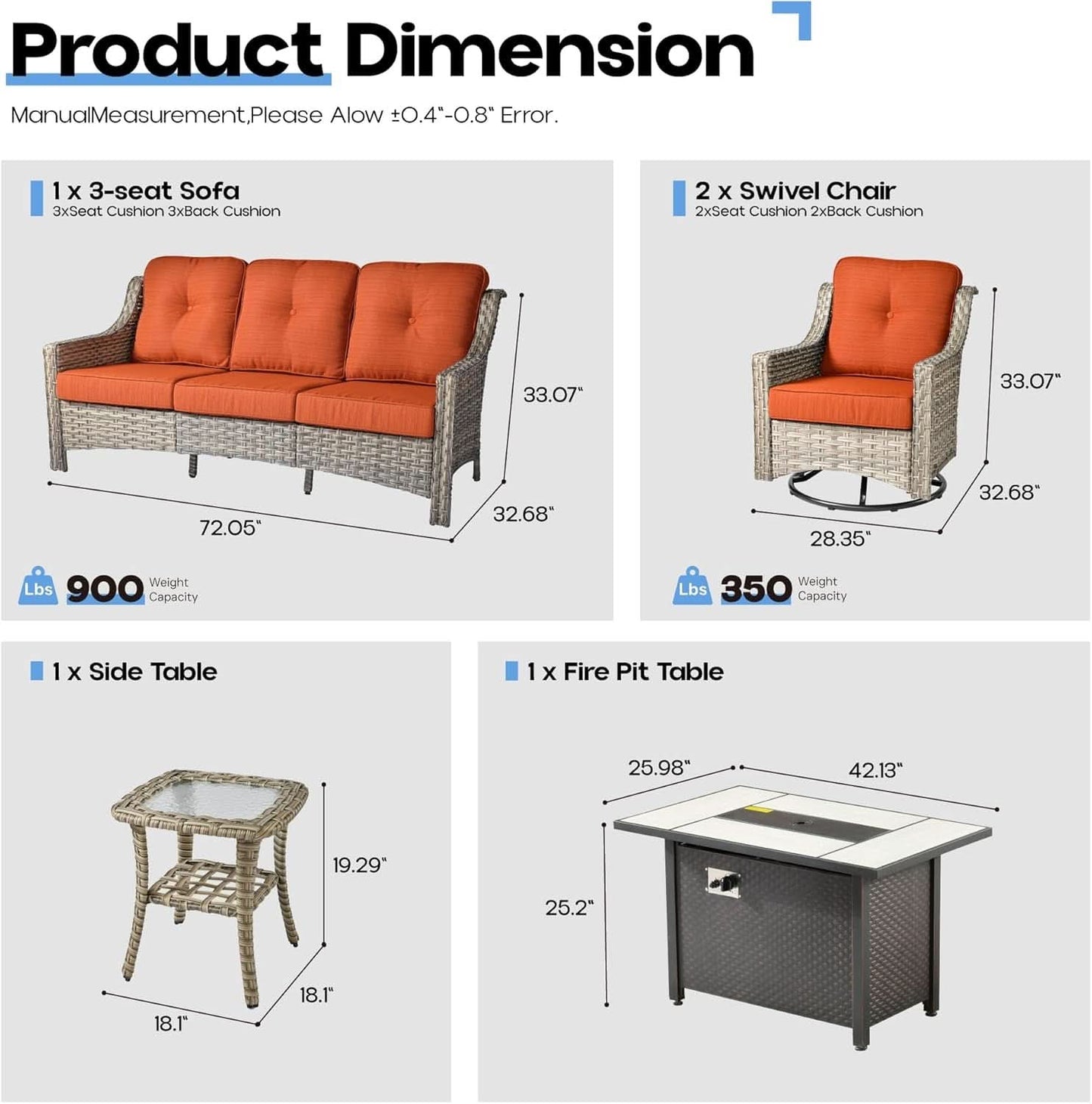 Outdoor Conversation Set with Fire Pit and Swivel Chairs