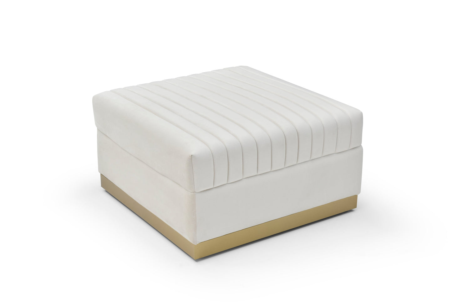 Contemporary Channel Tufted Velvet Big Ottoman Upholstered Foot Rest, Beige