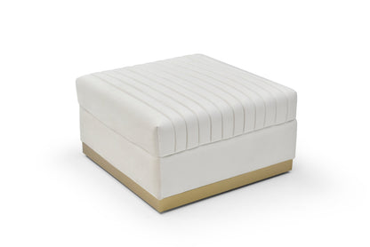 Contemporary Channel Tufted Velvet Big Ottoman Upholstered Foot Rest, Beige