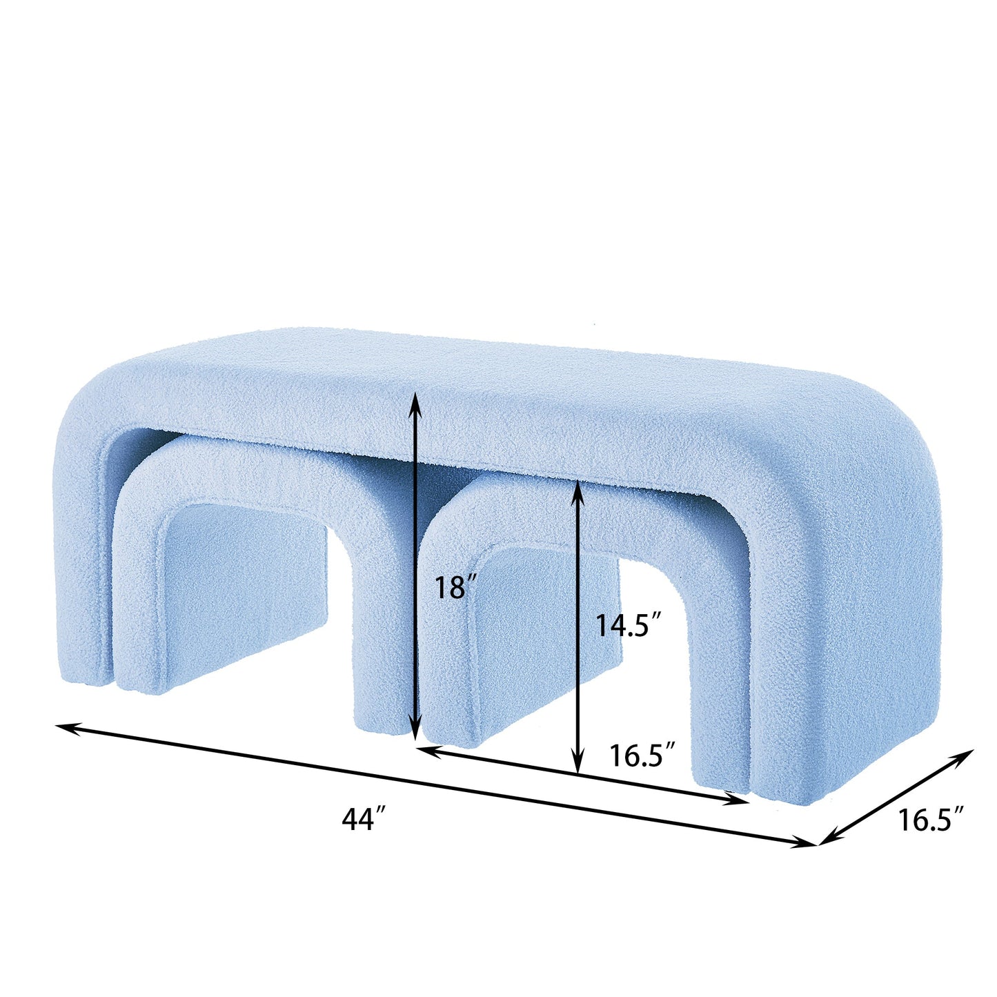 Set of 3 U-Shaped Modern Bench Teddy Ottoman Bench for Entryway, Bedroom End