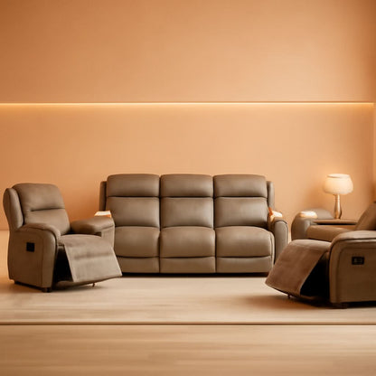 Sandy Brown Microfiber 3 Piece Reclining Living Room Set