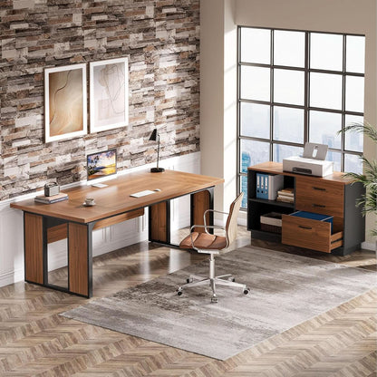 63 Inch L Shaped Executive Desk With Storage Shelves