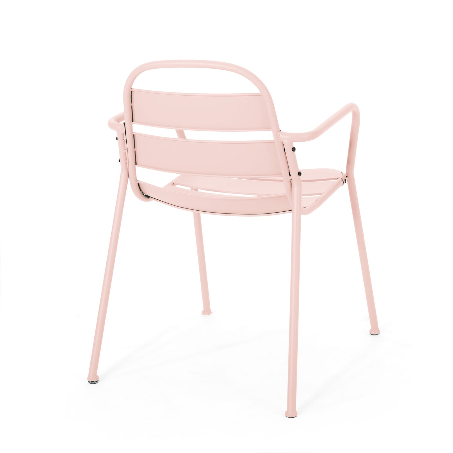 Outdoor Bistro Set 3 Piece Iron Matte Pink Slat Chairs