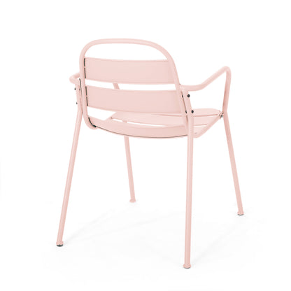 Outdoor Bistro Set 3 Piece Iron Matte Pink Slat Chairs