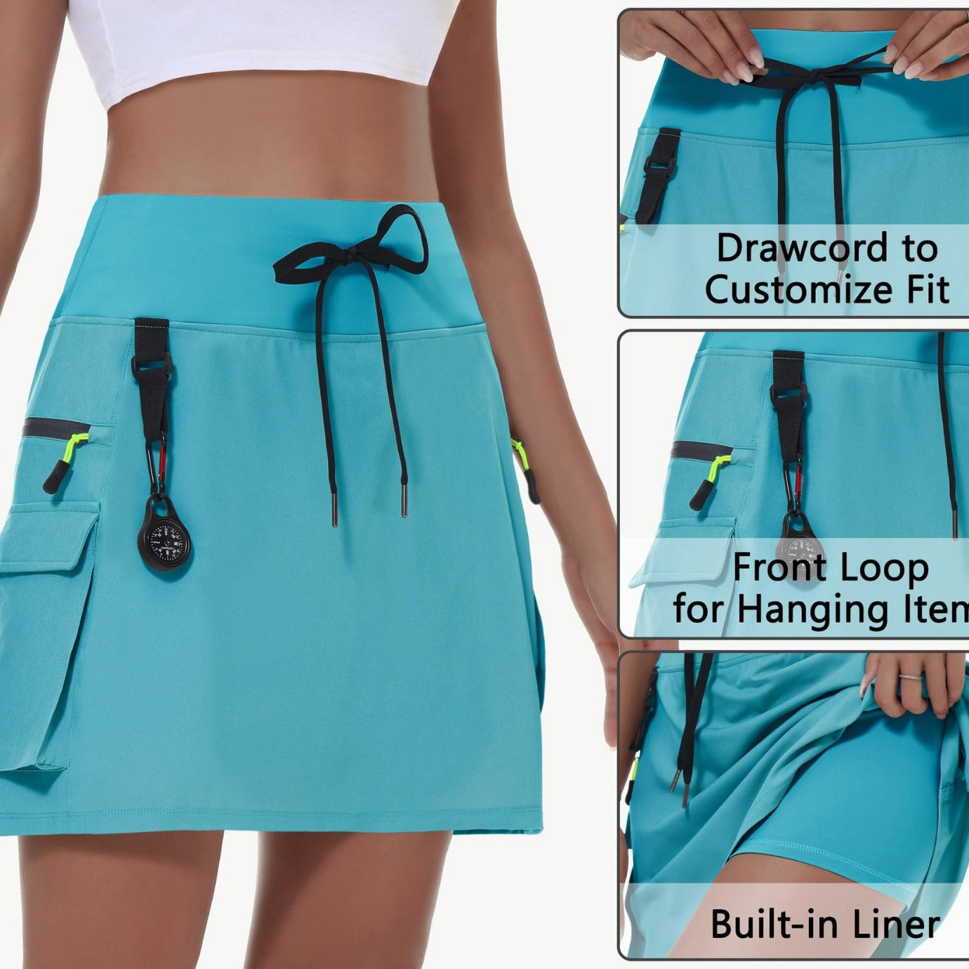 Practical Hiking Skirt With Zippered Pockets For Outdoor Activities