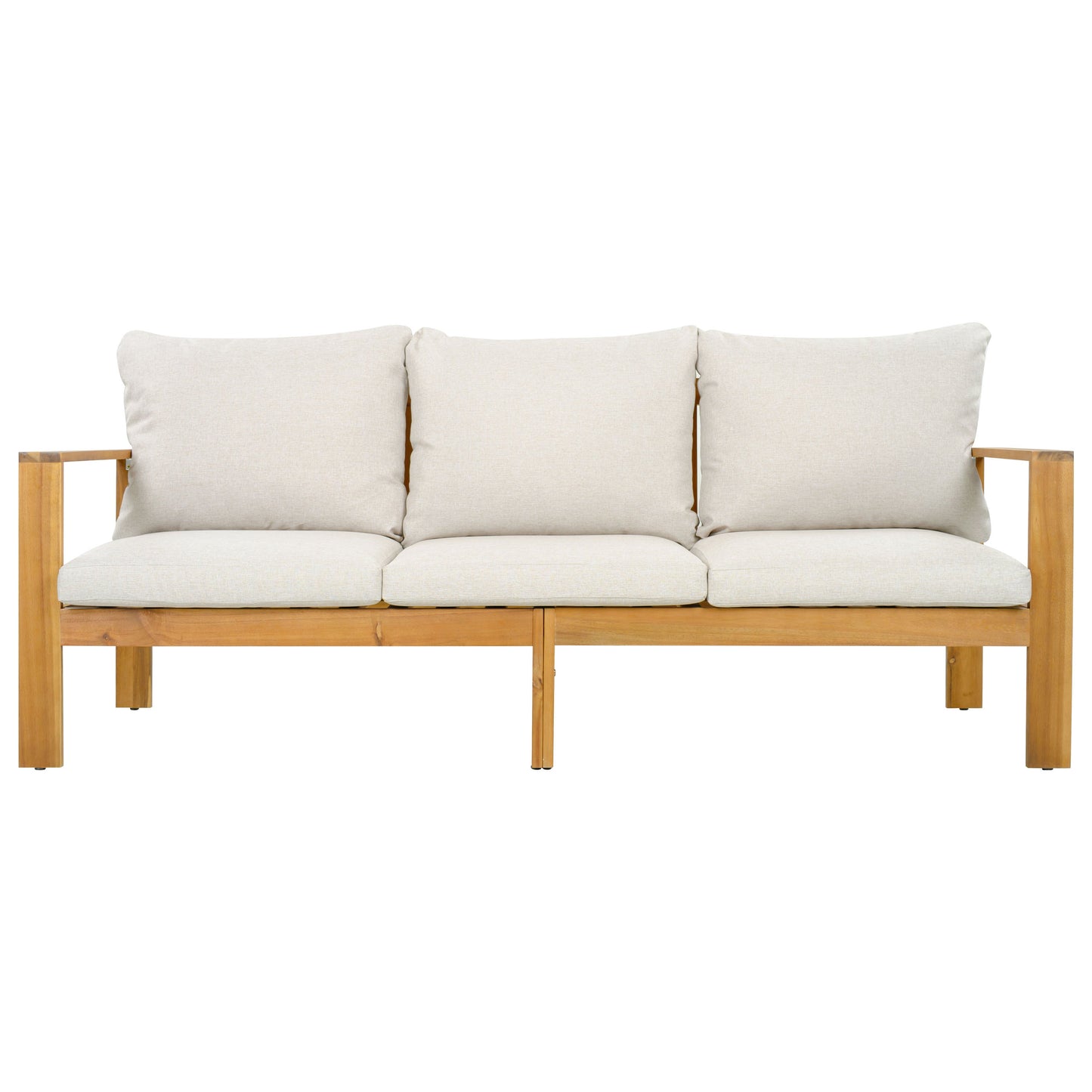 Outdoor Patio Set Acacia Wood Teak Beige Gray 3 Piece Sofa Ottoman