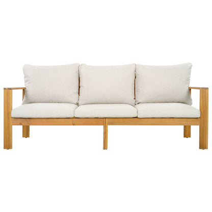 Outdoor Patio Set Acacia Wood Teak Beige Gray 3 Piece Sofa Ottoman