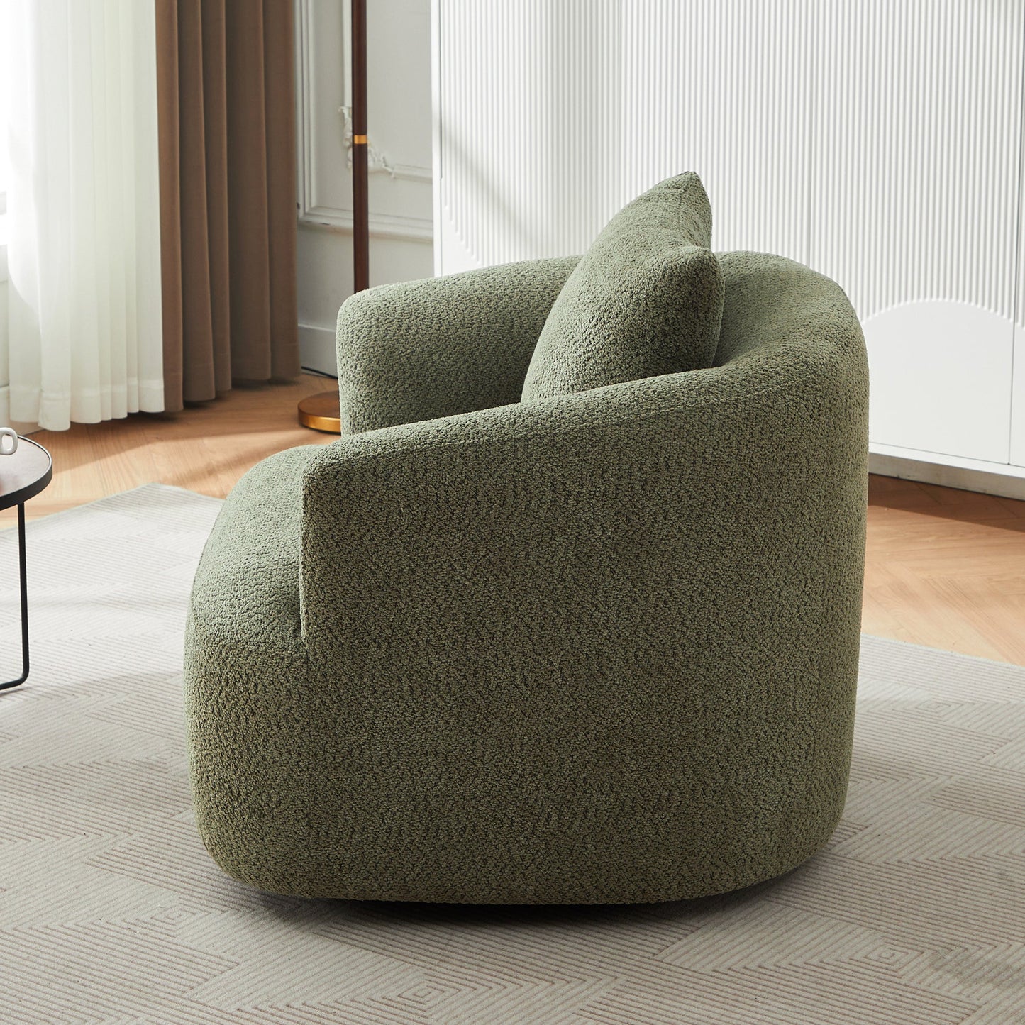 Accent Chair Swivel Barrel Chenille Green 360 Degree Pocket Spring 38 In