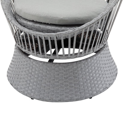 Modern Silver Grey Swivel Wicker Lounge Chair Set with PE Rattan and Iron