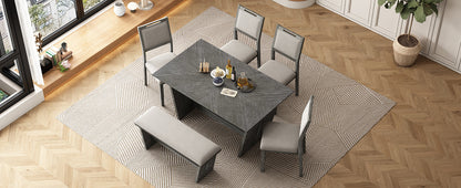 6-Piece Retro Dining Table Set for 6, 60' Wood Kitchen Table and Chairs Set of