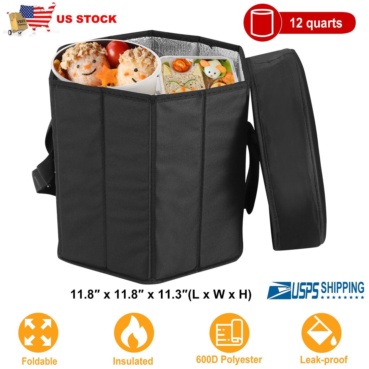 Collapsible Grocery Cooler Bag 3 Gallon Insulated Food Container Seat Combo for Camping Picnic Shopping
