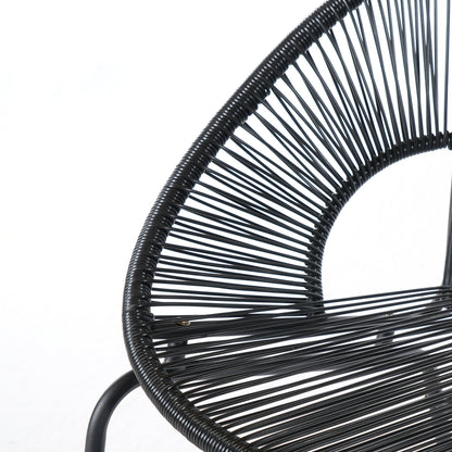 Outdoor Loveseat PE Rattan Iron Black UV Resistant No Cushion 52in