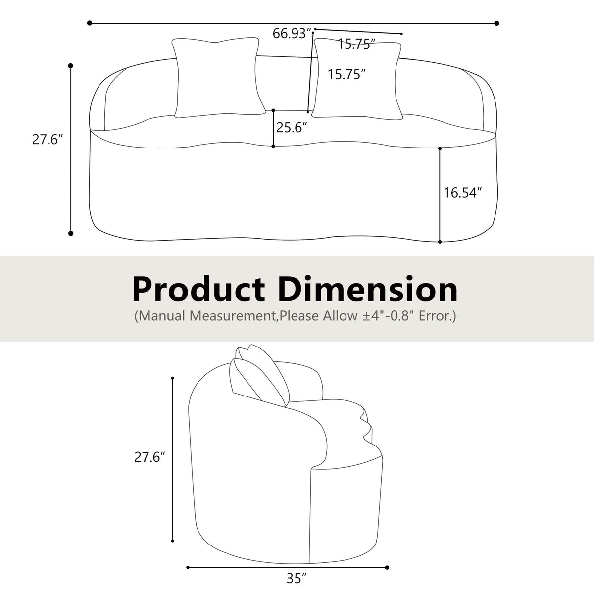Curved Loveseat Sofa With Round Armrest