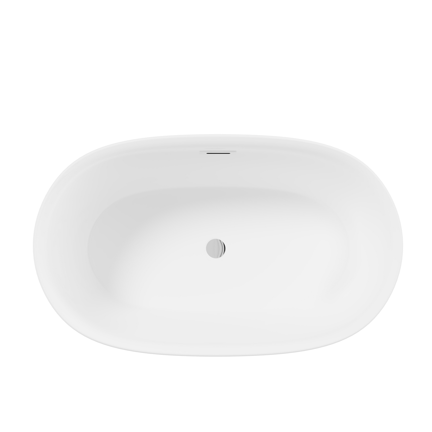 47in Gloss White Acrylic Freestanding Oval Bathtub, Chrome Overflow and Drain