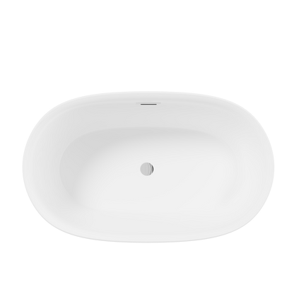 47in Gloss White Acrylic Freestanding Oval Bathtub, Chrome Overflow and Drain