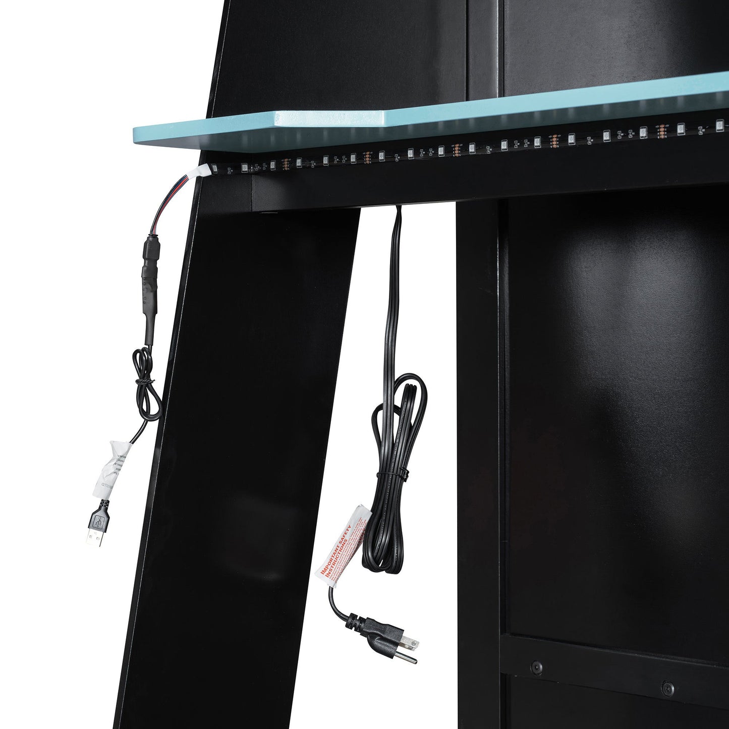 Twin Size Wood Loft Bed with Desk, Multi-storage Shelves and RGB Light, Cloud