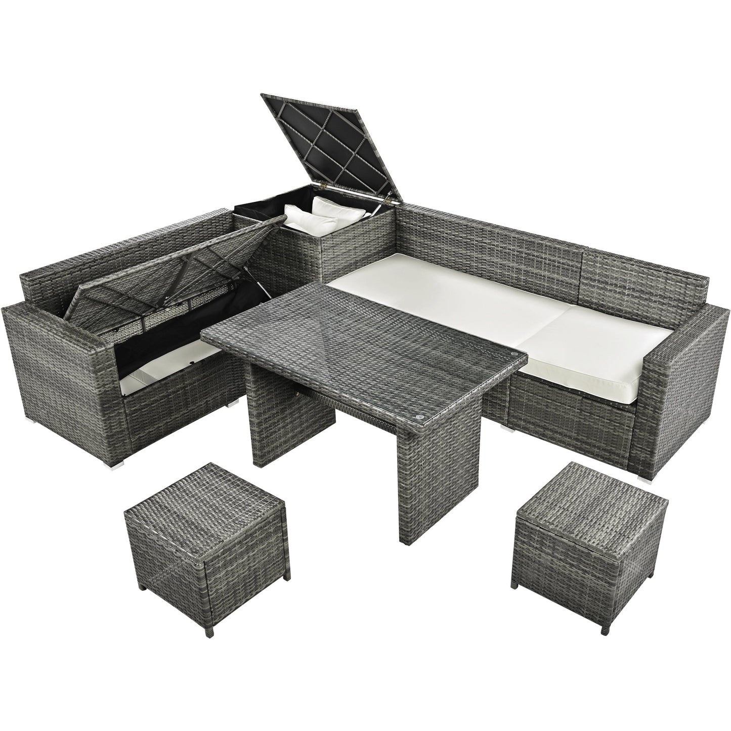 Outdoor 6-Piece All Weather PE Rattan Sofa Set, Garden Patio Wicker Sectional