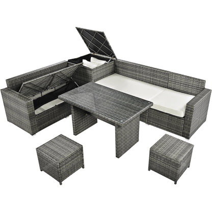 Outdoor 6-Piece All Weather PE Rattan Sofa Set, Garden Patio Wicker Sectional