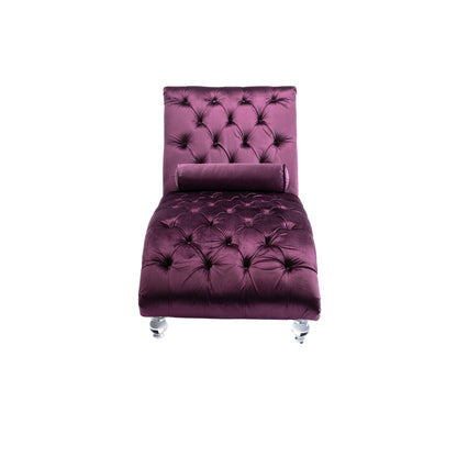 Velvet Chaise Lounge Indoor, Button-Tufted with Pillow, Purple, Bedroom