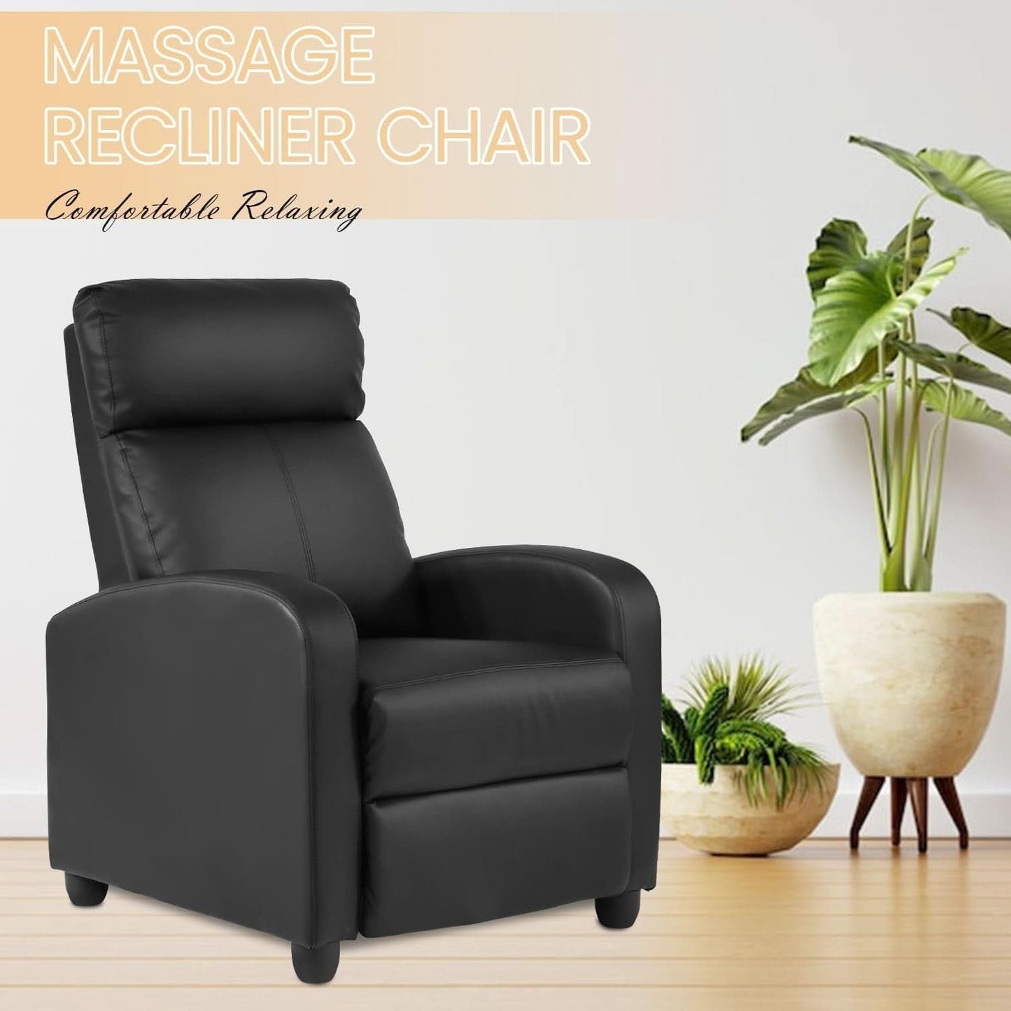 Massage Recliner Chair With Footrest Black PU Leather