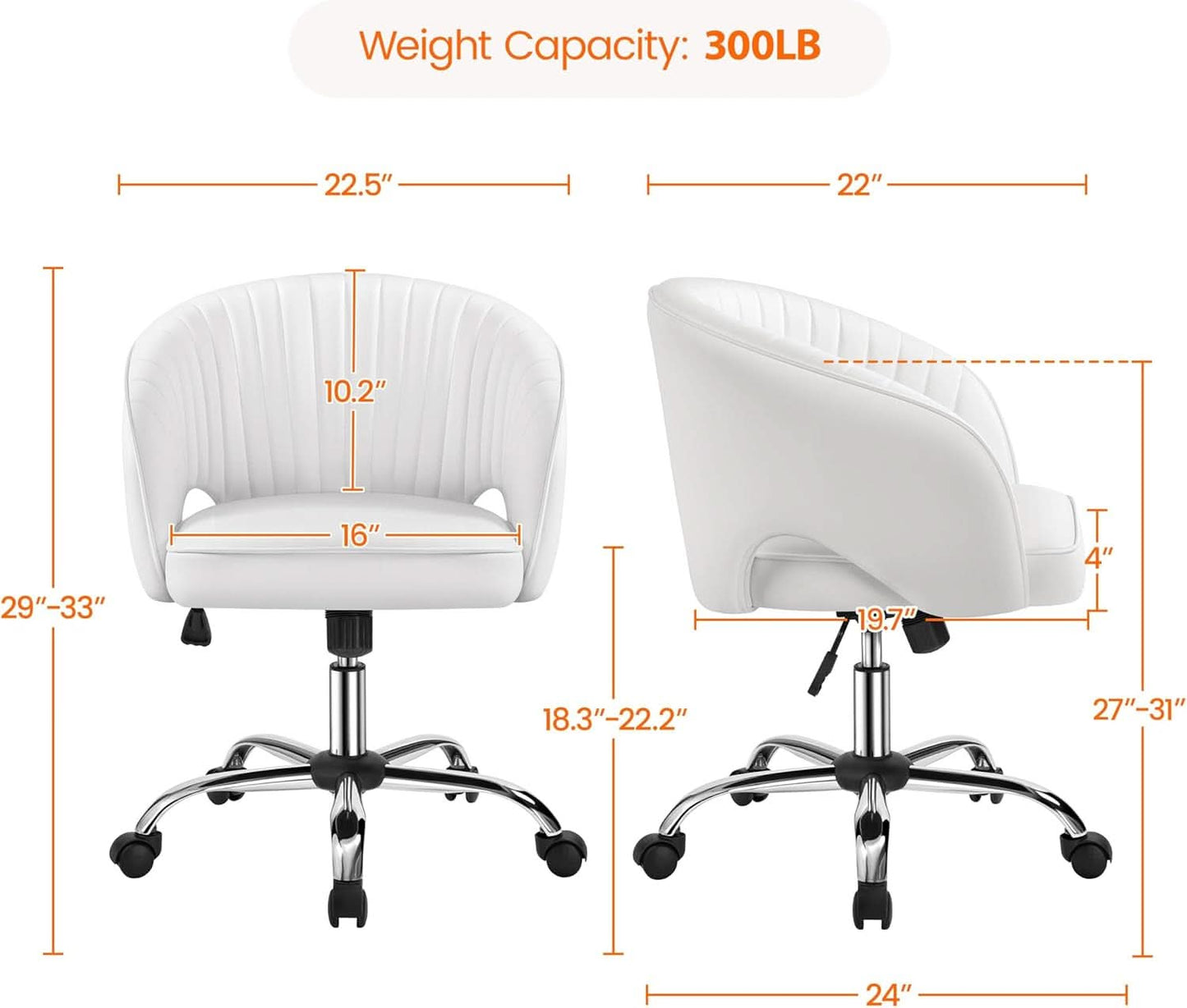 White Tufted Barrel Back Office Chair With Swivel Base