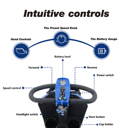 Mobility Scooter 4-Wheel Metal Blue 16 Mile USB 360 Swivel Seat Anti-Tip