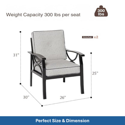 Outdoor Patio Set Metal Black Gray Cushion 4 Piece Seats 5