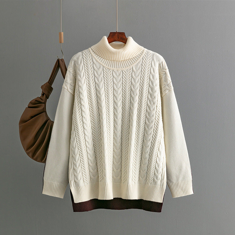Two-tone Patchwork Jacquard Loose  Western-style Slimming Top For Women
