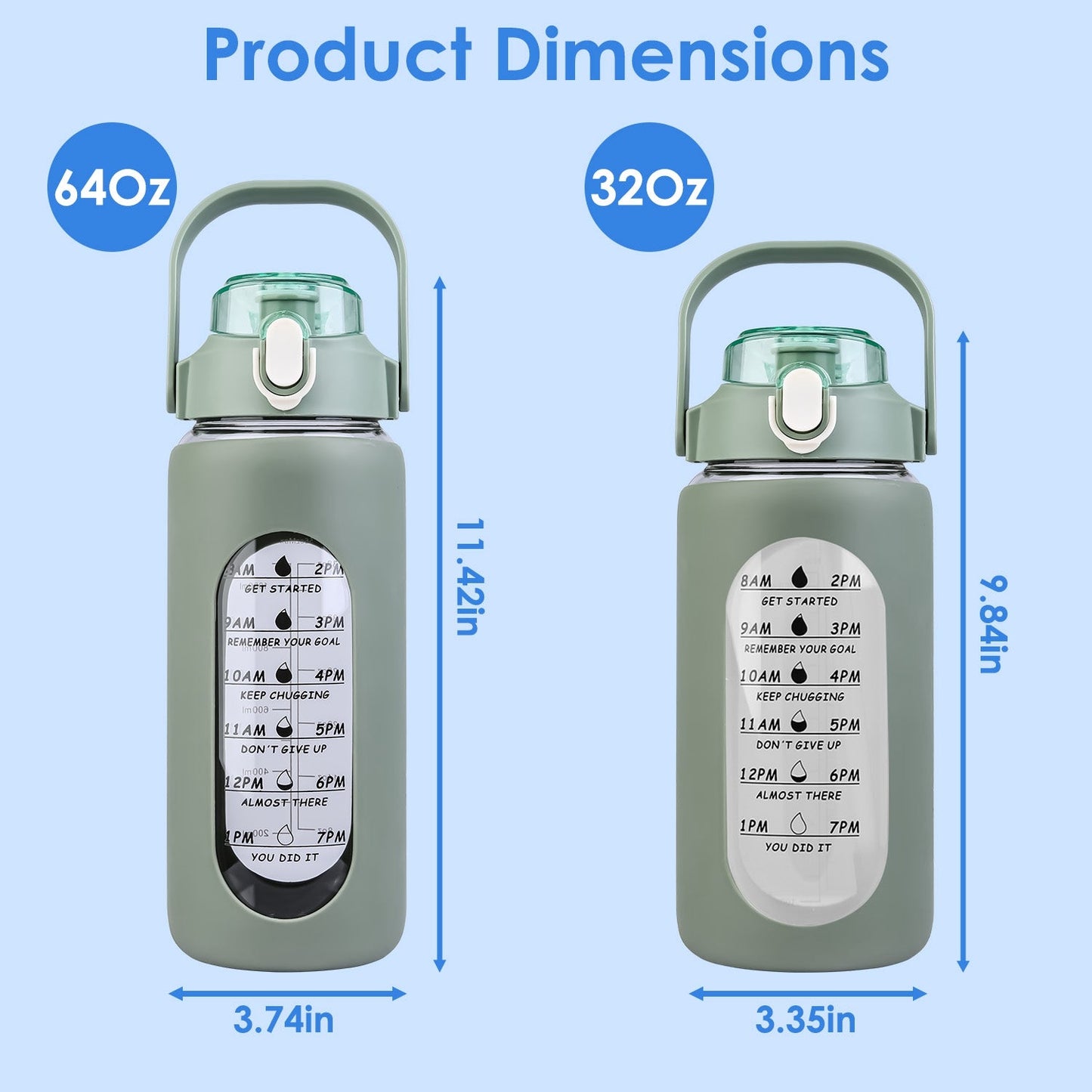 34Oz Glass Water Bottle Sports Water Bottle Motivational Water Bottle Water Intake Tracker Bottle with Straw Time Marker Silicone Sleeve Handle for Gy