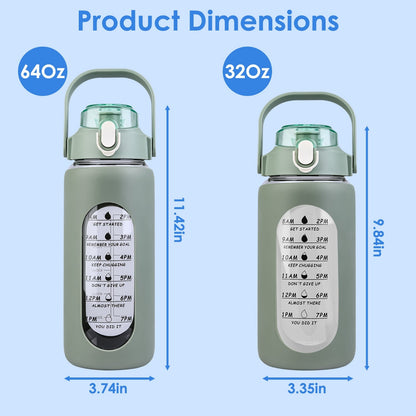 34Oz Glass Water Bottle Sports Water Bottle Motivational Water Bottle Water Intake Tracker Bottle with Straw Time Marker Silicone Sleeve Handle for Gy